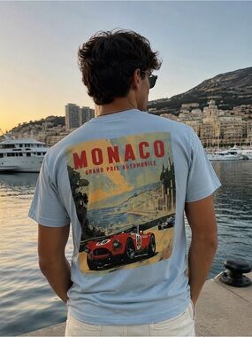 Monaco Grand Prix Vintage Graphic T-Shirt - Light Blue small